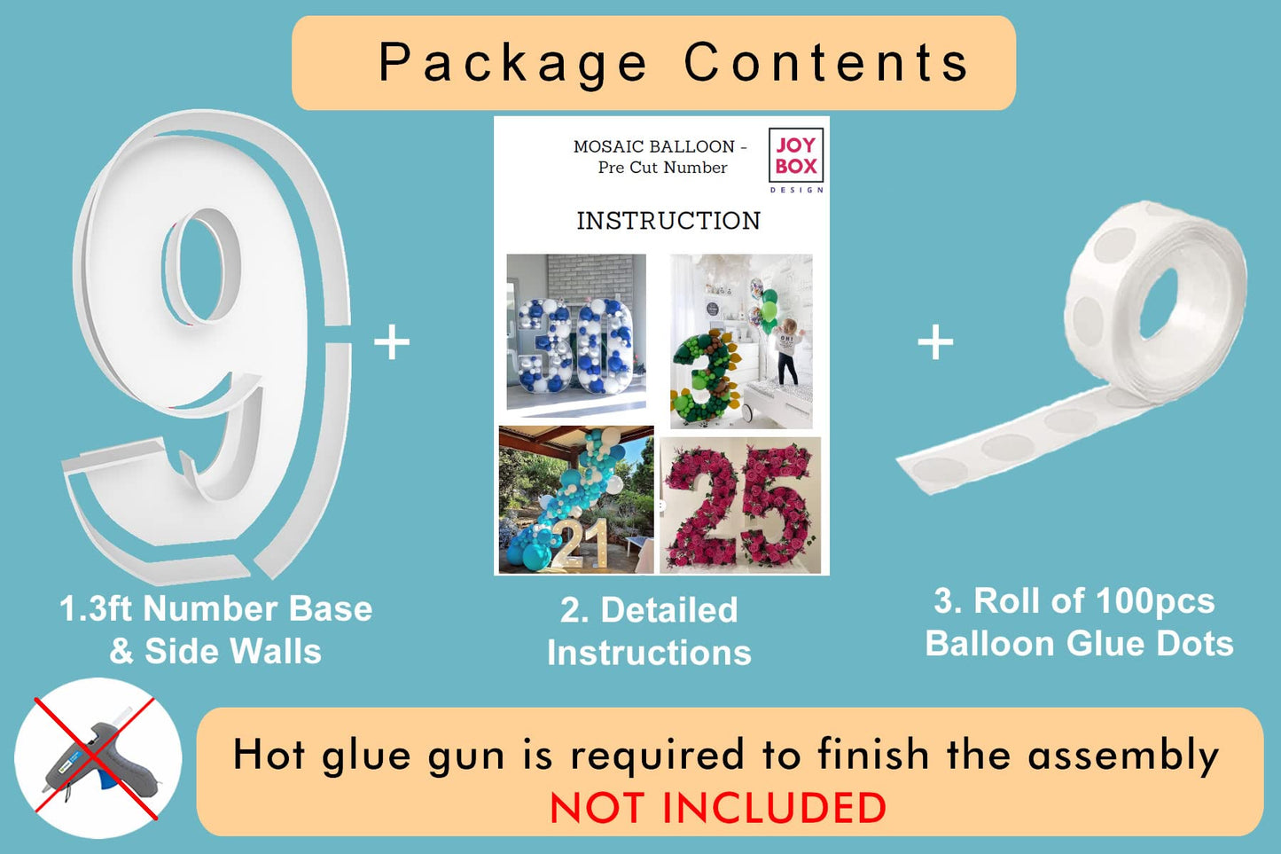 Joybox Design 3Ft Mosaic Balloon Frame Number 9 Pre-Cut Kit Foam Board Diy Craft Kit For Birthday Decoration