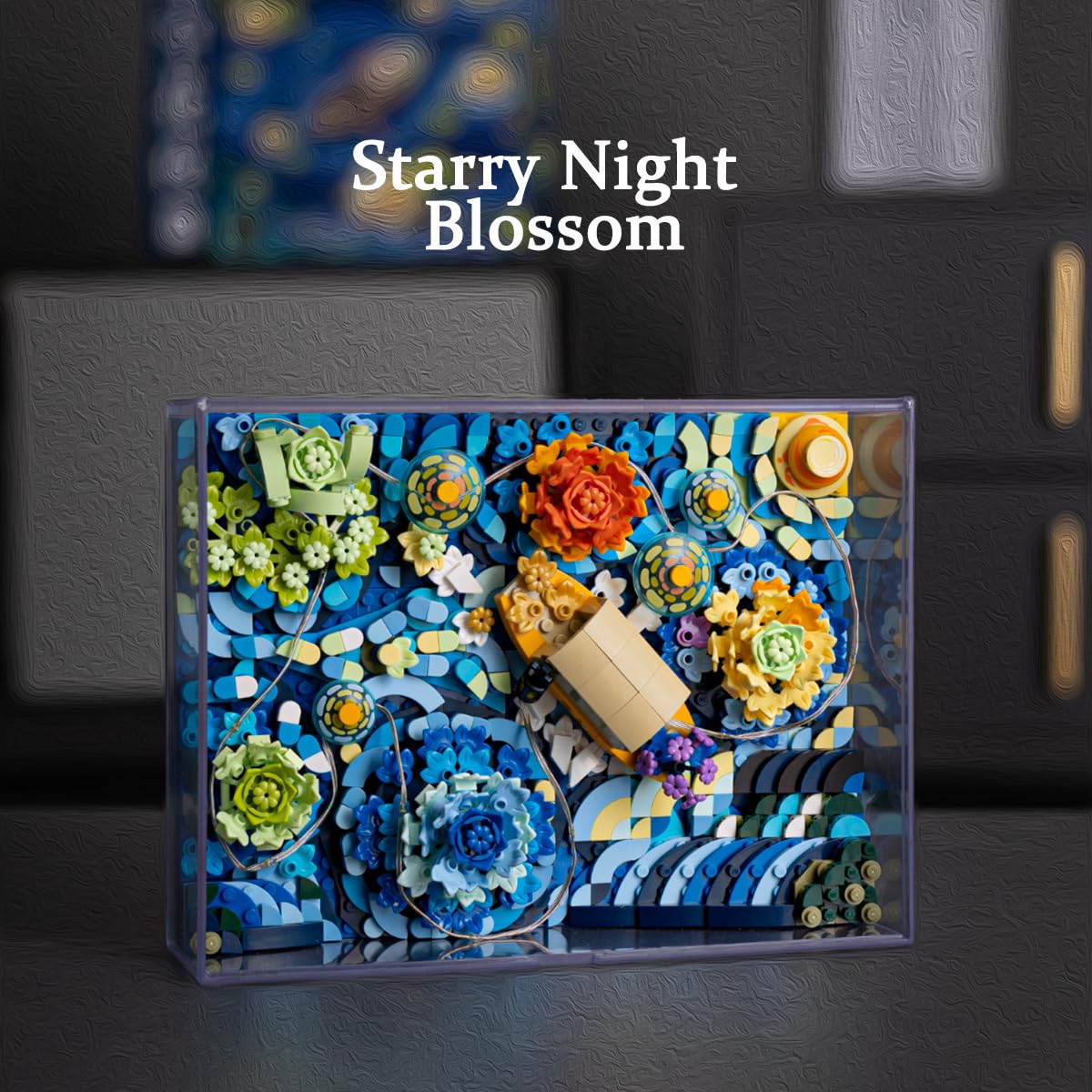 Ueuo Starry Sky Flower Night Building Block Set with dust Cover Artist Creative Painting Building Blocks Toys(922Pcs)