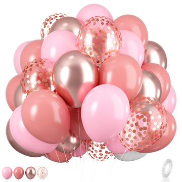 Rose Gold And Pink Balloons, Blush Pink Metallic Rose Gold Balloons Retro Pink Pastel Pink Rose Gold Confetti Balloons For Girls
