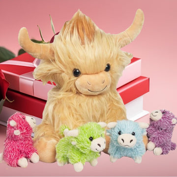 Valentines Day Stuffed Animals Plush Highland Cow Gifts For Kids - 5 Pcs Highland Cow Stuffed Animals With Babies Set, 14'' Momm
