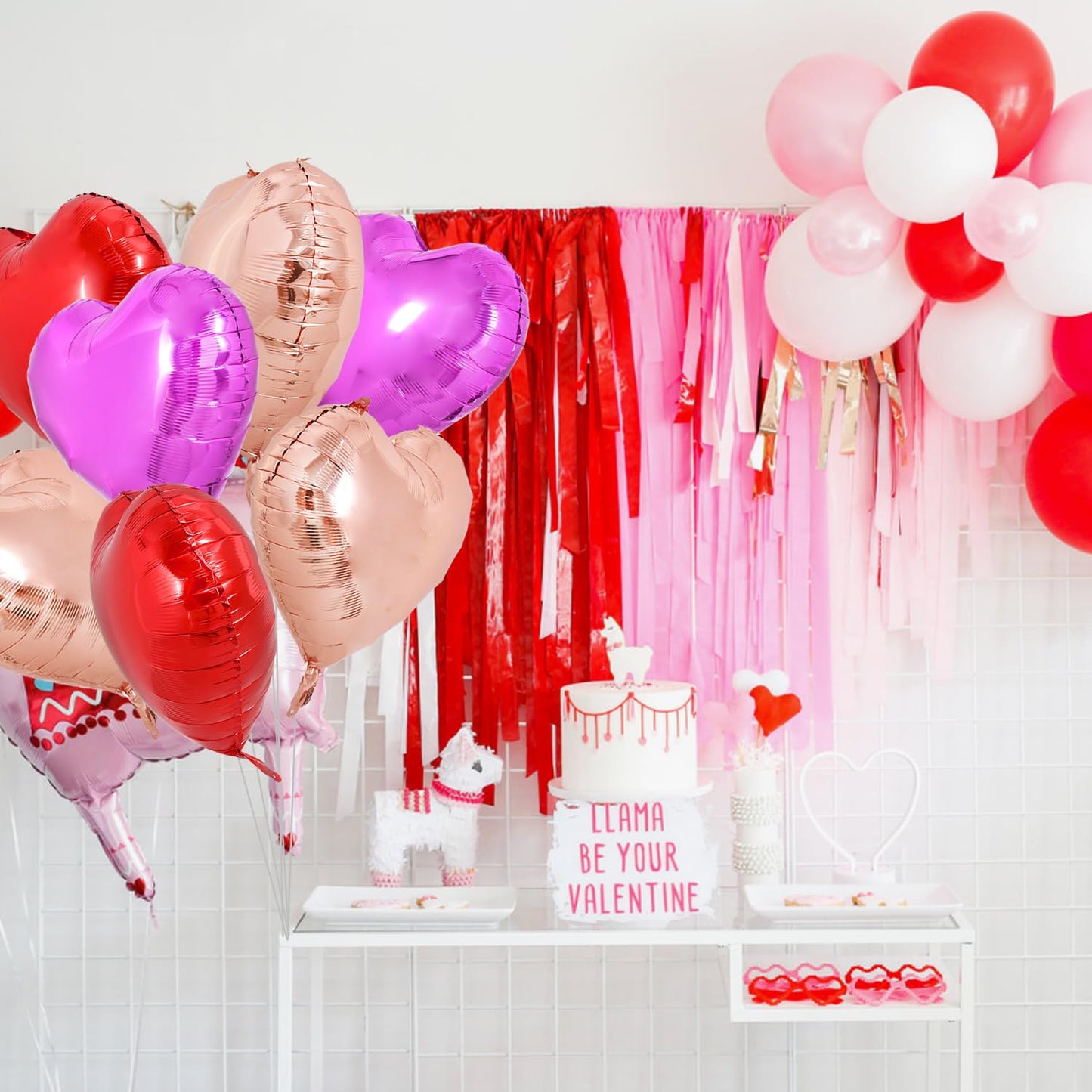 TONIFUL 30Pcs 18 Inch Heart Balloons Red Hot Pink Rose Gold Valentines Day Heart Shape Foil Mylar Balloons Decoration for Valent
