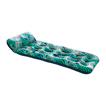 Aqua Contour Cooling Pool Float Lounge - 18-Pocket, Inflatable Pool Floats For Adults - Teal Ferns