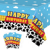 3 Pack Cartoon Story Birthday Party Supplies Cow Pattern Printed Table Cover Blue Sky and White Cloud Tablecloths Cow Birthday P
