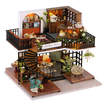 Cutebee Dollhouse Miniature With Furniture, Diy Wooden Dollhouse Kit Plus Dust Proof, Creative Room Idea(Forest Tea Shop)