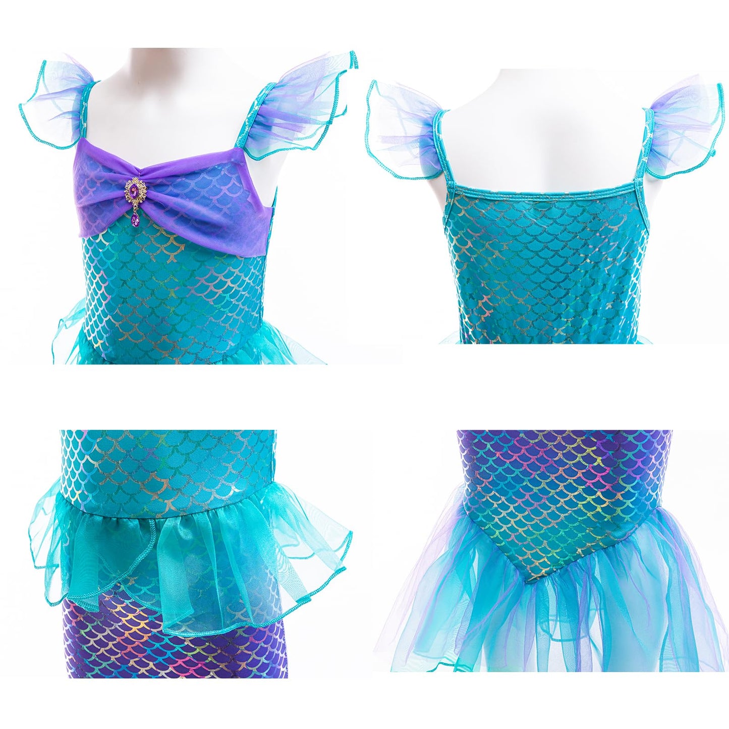 Danvren Princess Dress Up Little Girls Mermaid Tail Costume Toddler Mermaid Dress Halloween Costumes with Crown
