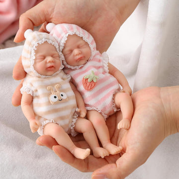Mire & Mire Reborn Baby Dolls 6 Inch Mini Twin Silicone Baby Dolls With Clothes And Feeding Accessories, Realistic Reborn Dolls,