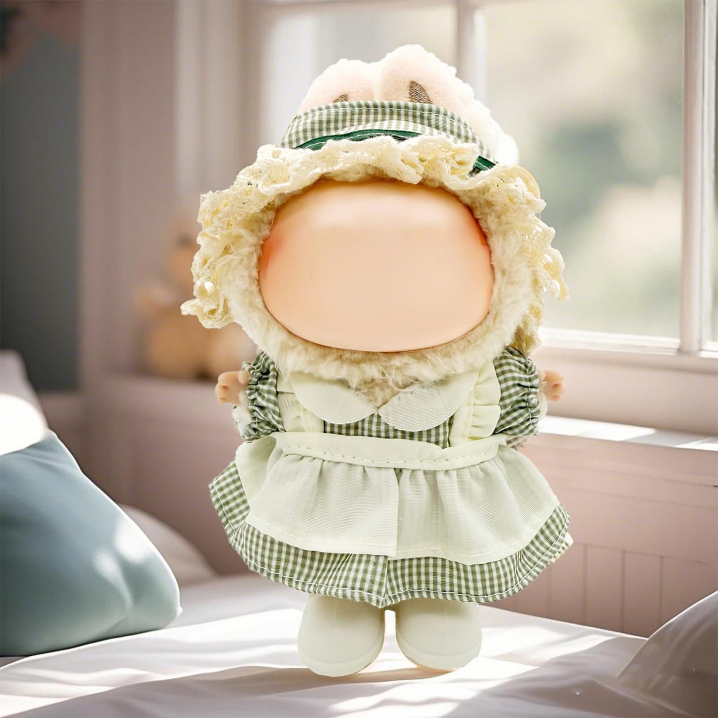 Eayaele Clothes for Labubu - 3PC Set with Shoes for 6.7 Inches Doll  enhanced Outfit with Accessories  Stylish Clothes for Labubu (NO Doll)(Green Plaid)