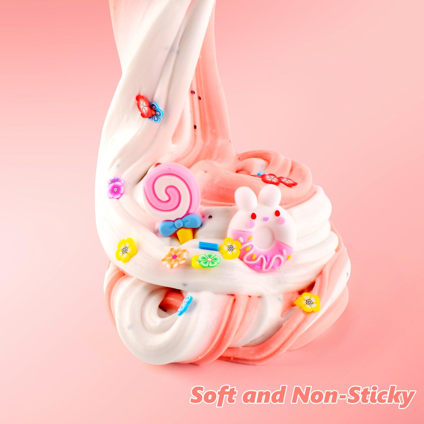 Generic Pink Butter Slime, Lollipop And Round Bunny Add Ins, Super Soft And Non-Sticky, Birthday Gift, Party Favors For Girls Boys, Diy Scented Stretchy Slime Toy(7Oz)