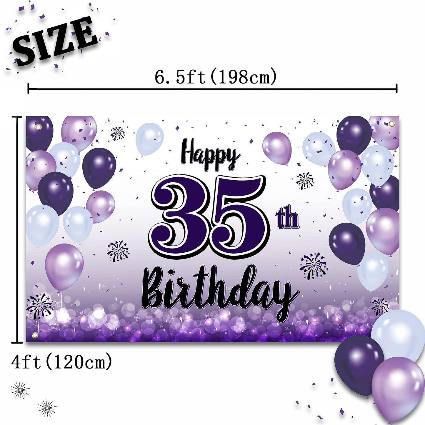 LASKYER Happy 35th Birthday Decorations,35th Purple Balloon Large Birthday Banner Backdrop Sign,35 Years Old Bday Party Supplies