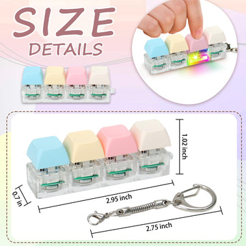 COZYMATE Keyboard Fidget Toys - LED Light Keychain, 4 in 1, Sky Blue, Light Yellow, Pink, Beige - Sensory Fun for Anxiety Decompression