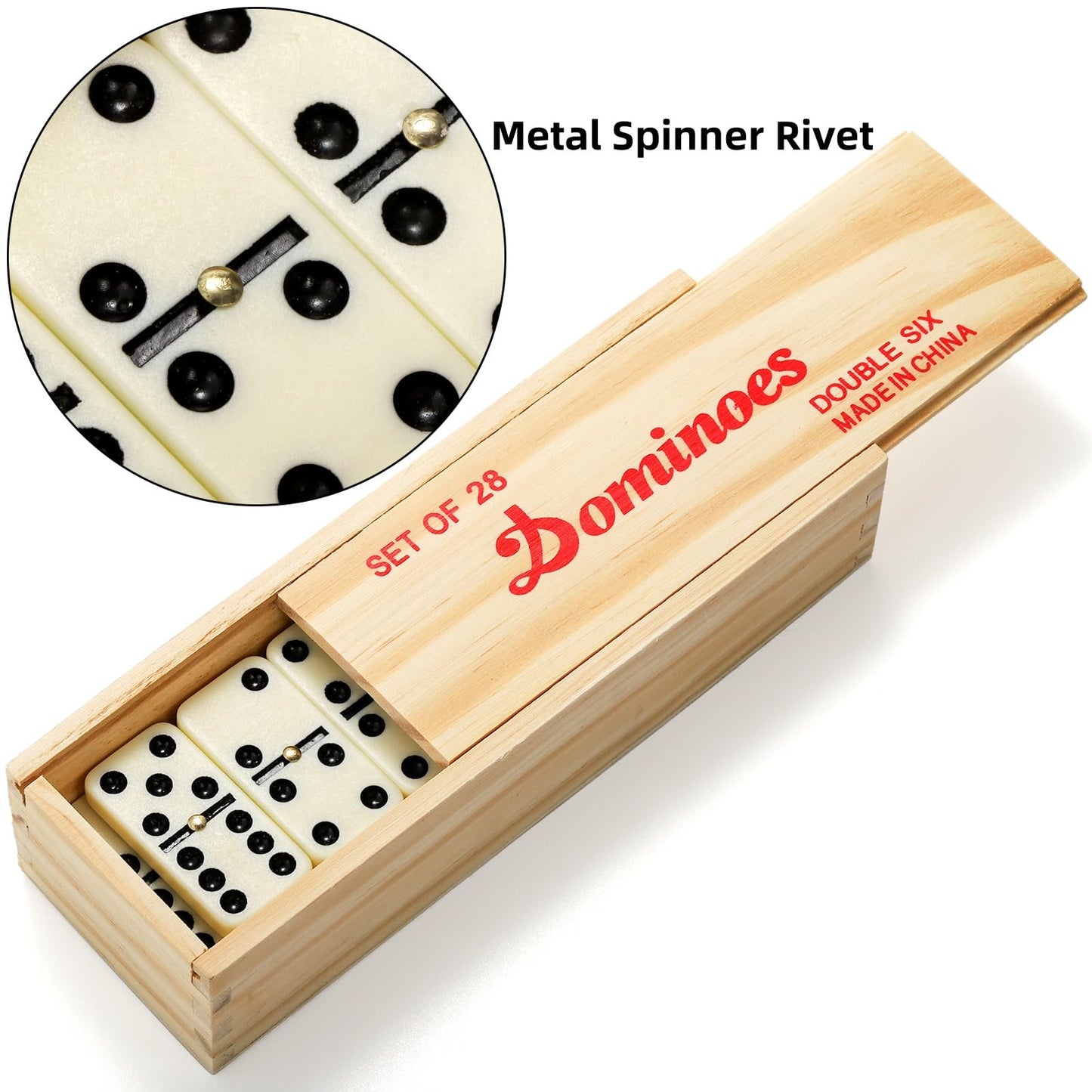 Noamus 56 Pcs Dominoes Set For Adults, Professional Domino Tiles With Spinner, Double 6 In 2 Portable Wooden Case, 28 Tiles Domi