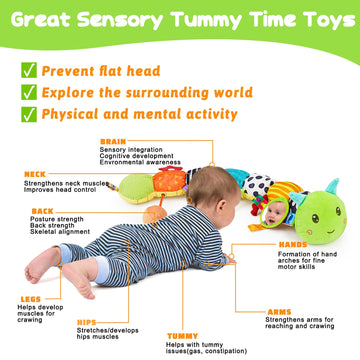 Baby Sensory Toy 0-6 Month Music Animal Stuffed Plush Caterpillar Toy For Infant 0-3-6 Month Tummy Time With Baby Mirror Crinkle