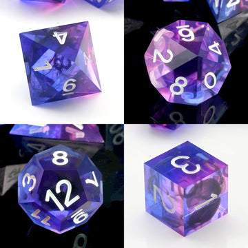 Pjoy Dnd Sharp Edged Dice Set, 7Pcs Blue And Purple Dnd Dice Set Resin D&D Polyhedral Dice With Dice Case For Role Playing Dice