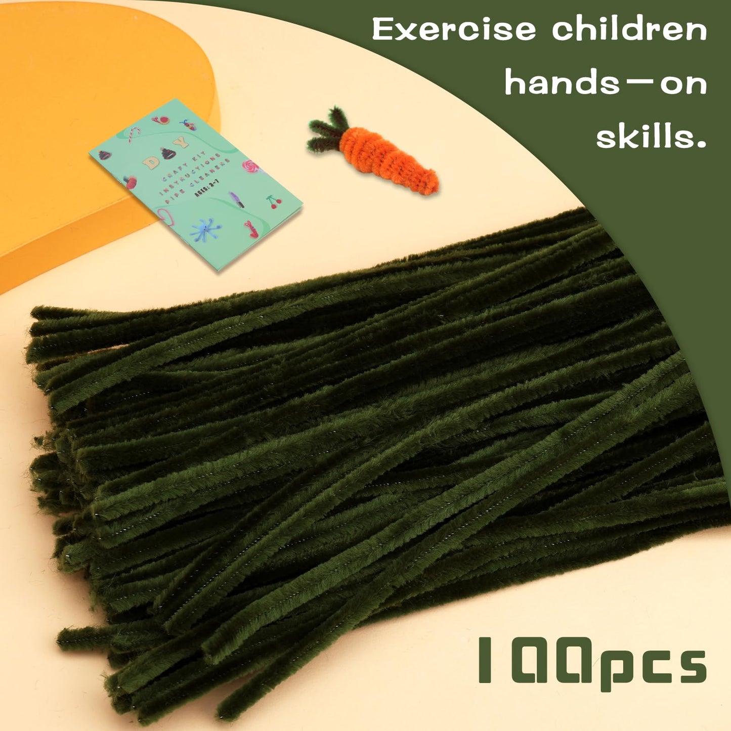 Giwrmu 100 Pieces Pipe Cleaners Chenille Stem, Grass Green Pipe Cleaners Craft, Fuzzy Sticks Craft Supplies, Colored Pipe Cleane