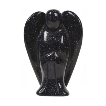 Carved Synthetic Blue Goldstone Gemstone Peace Angel Pocket Guardian Angel Healing Statue 2 Inch