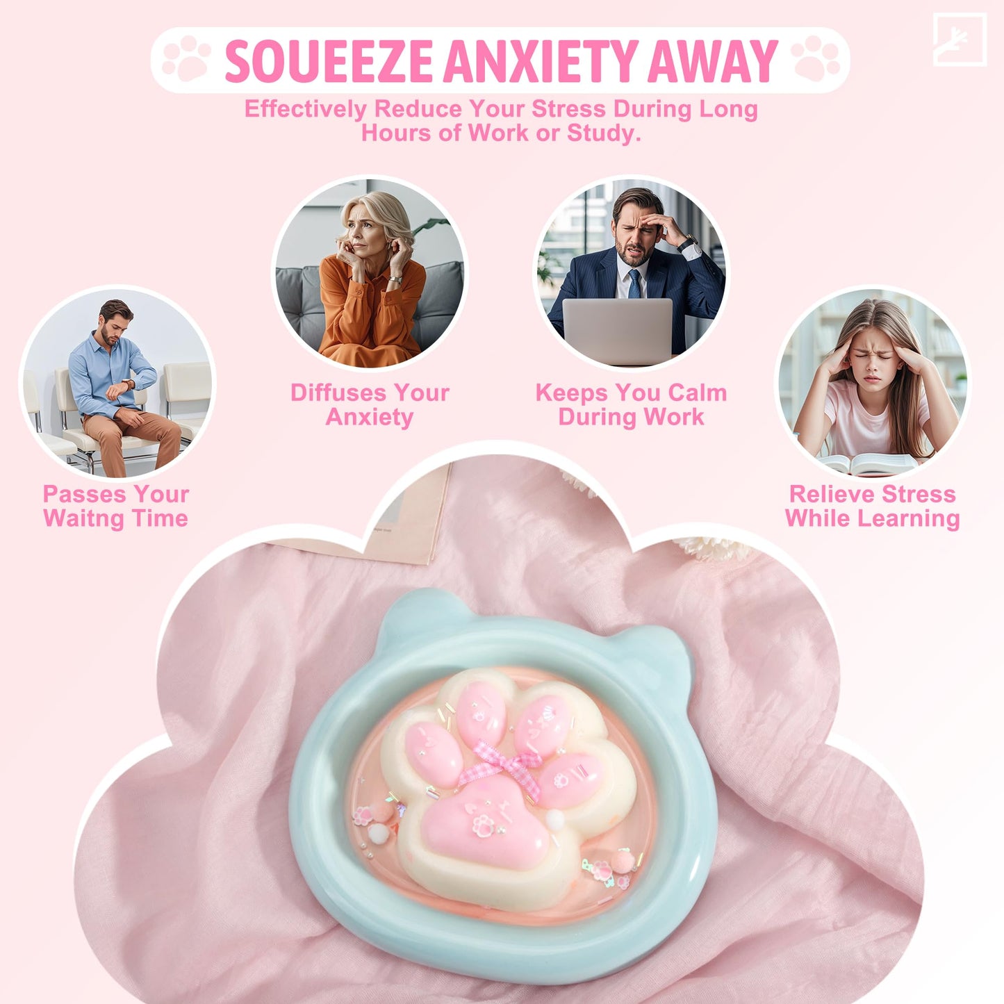 ZIFTY 4.7 Inch Large Paw Squishy Toys Big Furry Cat Paw Taba Squishy Squeeze Toys Stress Relieving Fidget Toy Sensory Toys for mature-themeds with DIY Accessories (Pink)