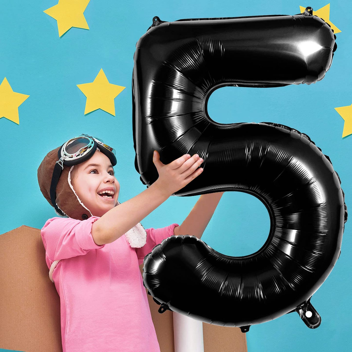 Large Black Number 5 Balloons, 40 Inch Foil Balloons, Giant Number Balloons For Women/Men Birthday Party Anniversary Celebration