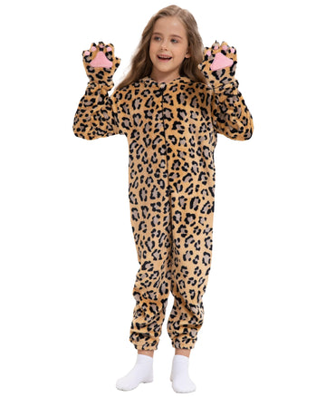 Cat Costume For Kids Cat Noir Costume Girls Onesie Black Cat Costume Child Halloween Cosplay Outfits (Cheetah, Medium)