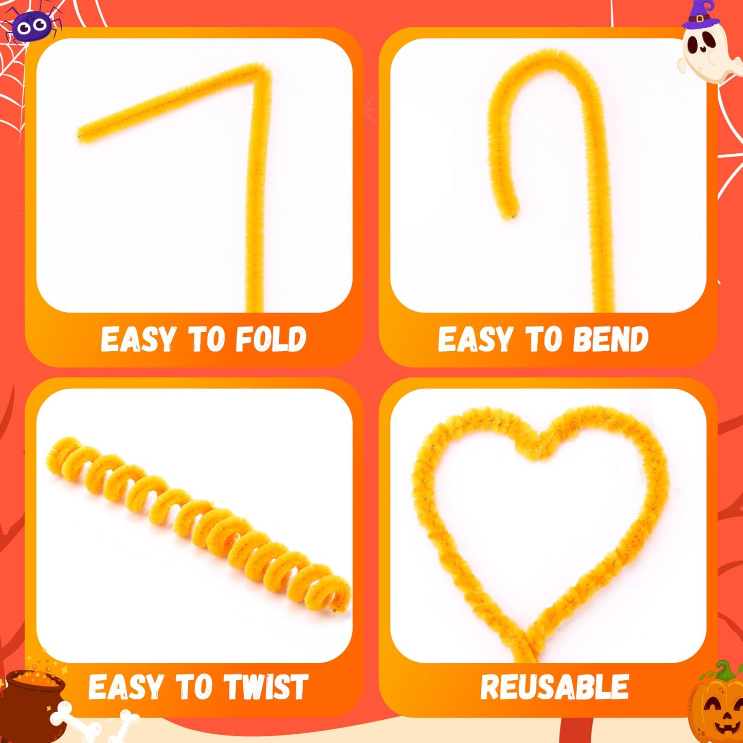 RoundFunny 400 Pcs 24 Inch Extra Long Pipe Cleaners Chenille Stem Thick Fluffy Pipe Cleaners Craft Supplies for Halloween Arts C