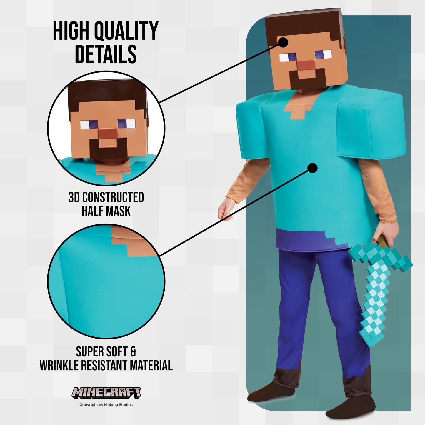 Steve Deluxe Minecraft Costume, Multicolor, Large (10-12)