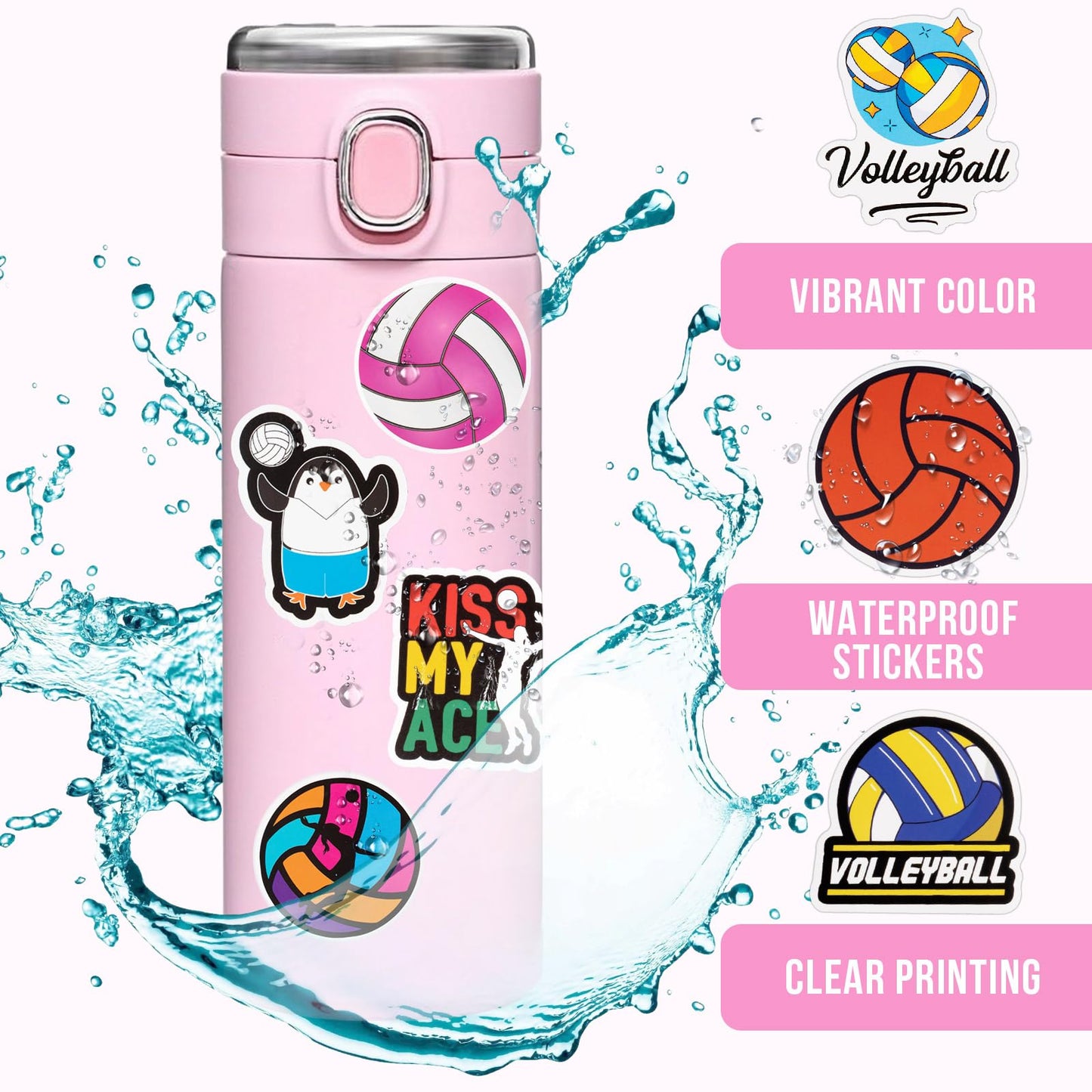 200Pcs Waterproof Volleyball Stickers - Large Vinyl Volleyball Stickers For Water Bottles, Volleyball Gifts For Teen Girls Team