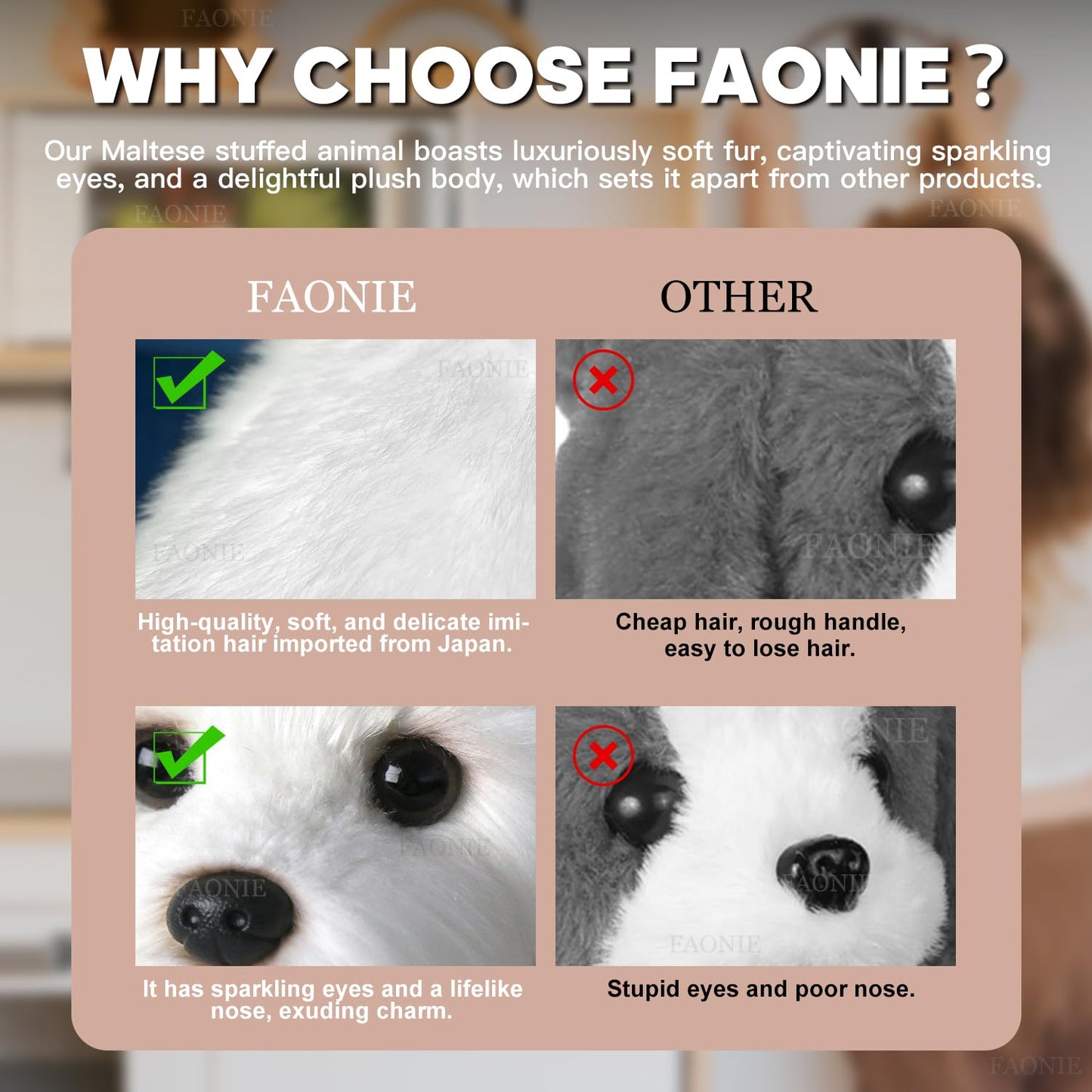 FAONIE 14 Inch Maltese Stuffed Animal - Realistic White Plush Dog Toy, Fluffy Companion Pet