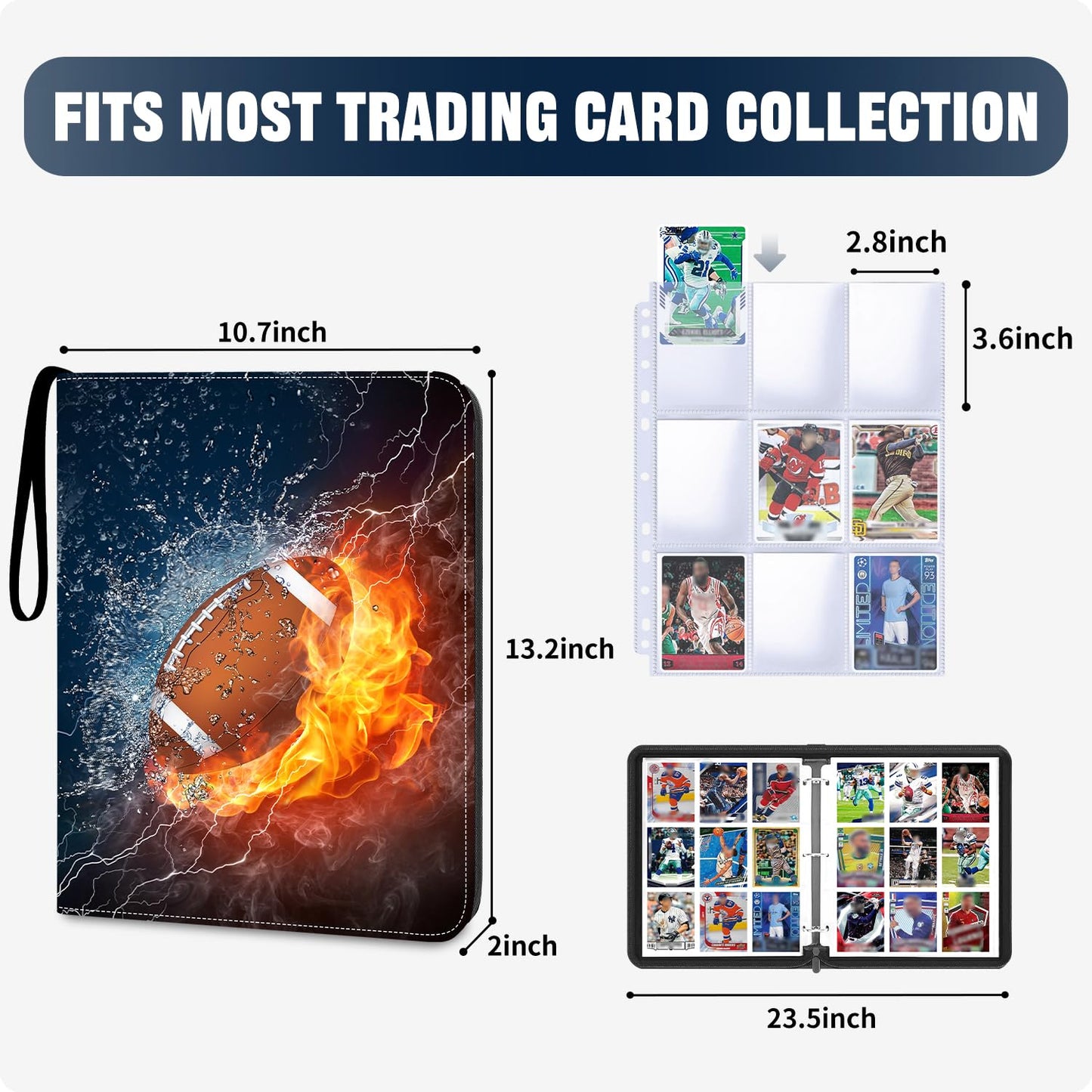 HESPLUS Football Card Binder Compatible with Football Card  Baseball Card  Trading Card  MTG and Other TCG  Fits 900 Cards with 50 Removable Pages  Card Holder Collector for Standard Size Card