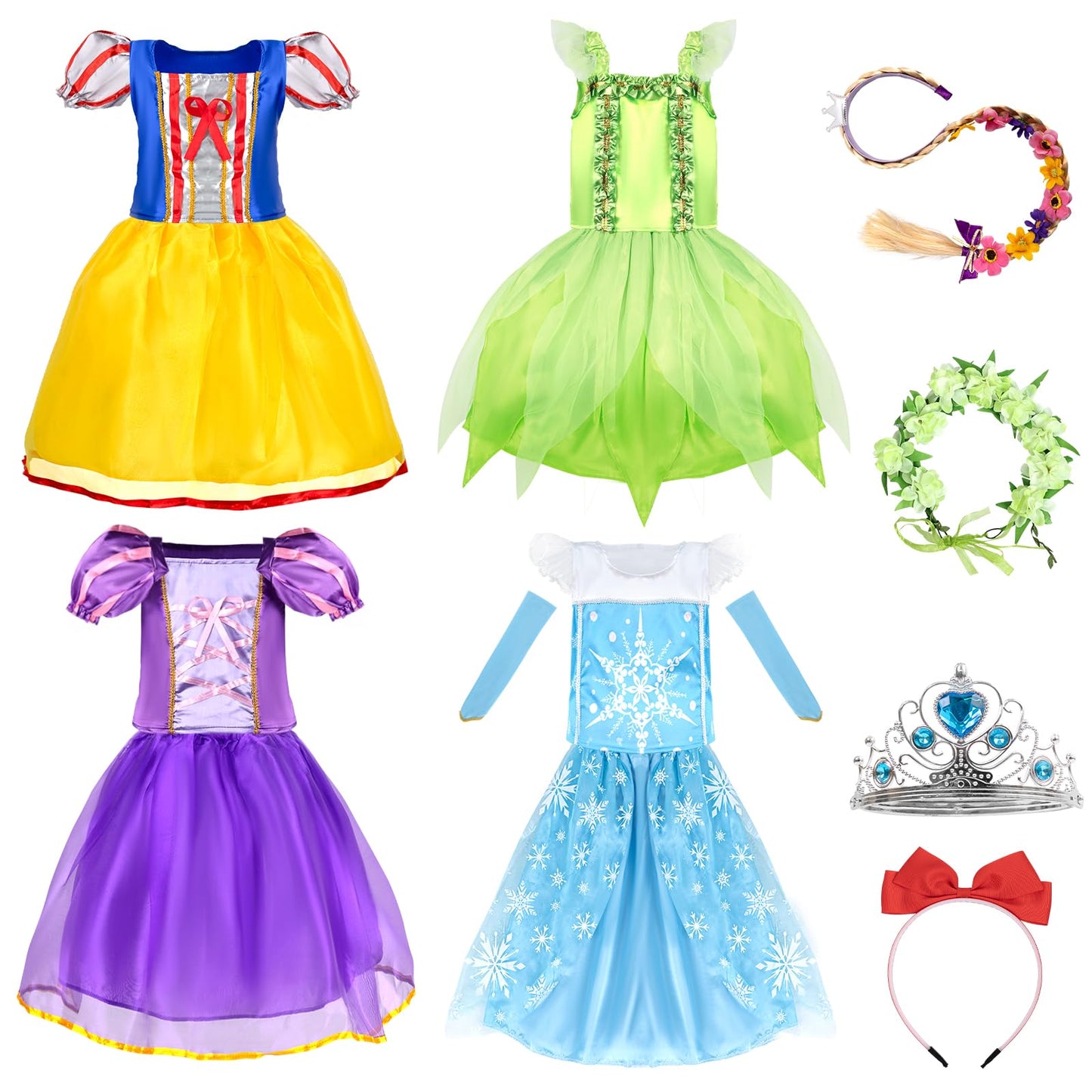Kileubuto Princess Dress Up For Girls - Princess Dresses Clothes Costumes With Princess Crown Accessories For Little Girls 3-8,T