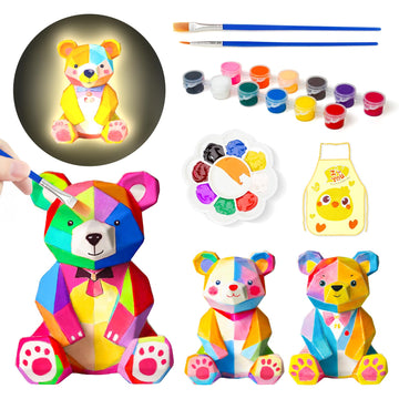 Loungelore Paint Your Own Bear Lamp Kit, Art Supplies Arts and Crafts for Kids Ages 8-12, DIY 3D Bear Night-Light, Creativity Pa