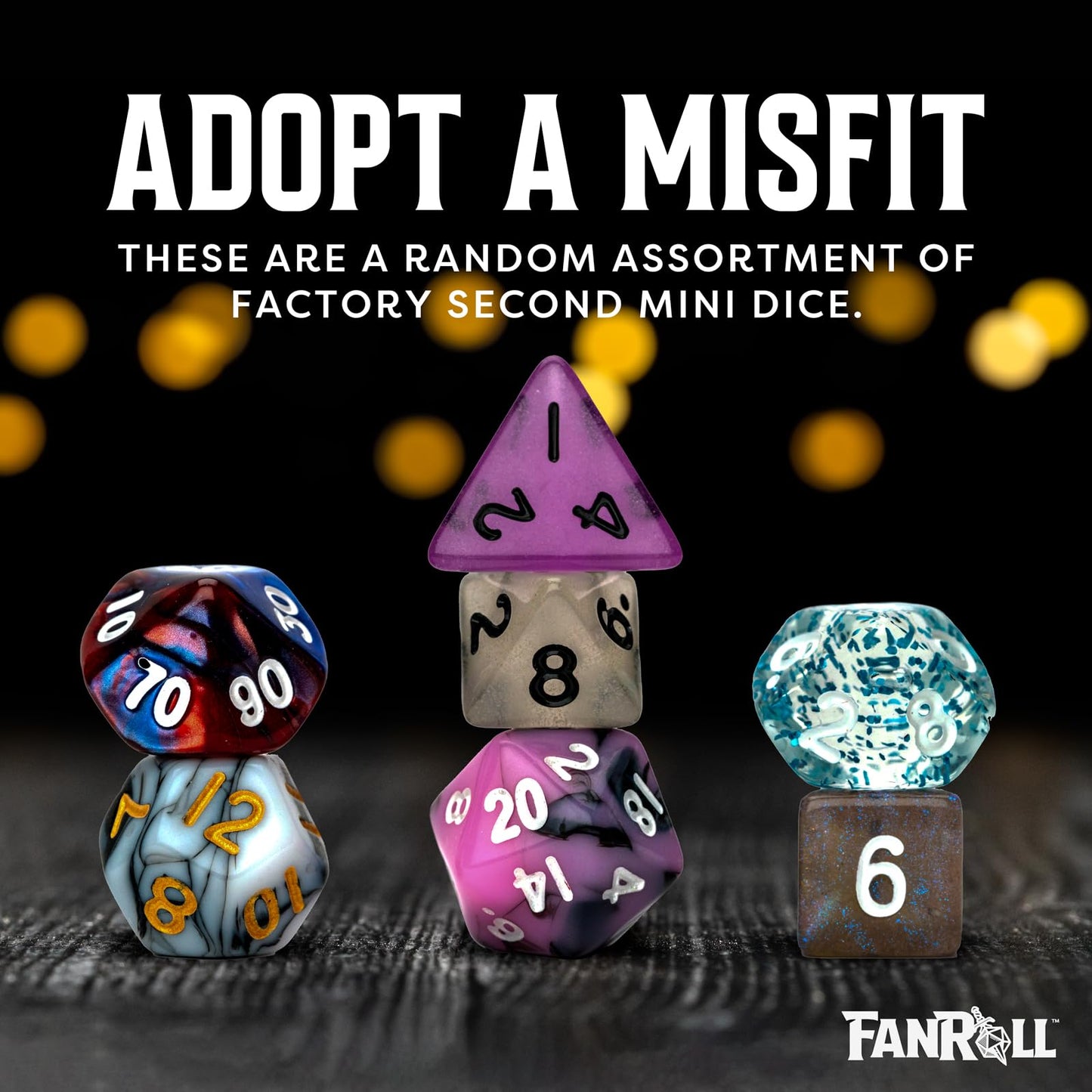 FanRoll by Metallic Dice Games Mystery Misfit Mini Polyhedral Dice (2 Set Pack, 28 Dice)
