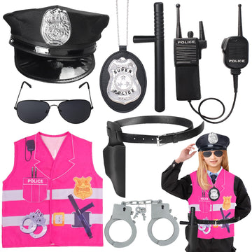 Kyson 8Pcs Police Costume Kit For Boys Police Officer Cop Dress Up Accessories Halloween Career Day (Pink)