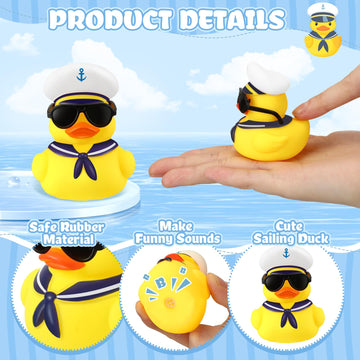 Shappy 24 Pcs Cruise Duck Bulk With Sunglasses Sets 2 X 1.9 X 2.4 Inch Mini Sailing Rubber Ducks Summer Cruise Ship Toy Squeaky Bath Party Toy Duckies For Birthday Party Favors (Yellow)