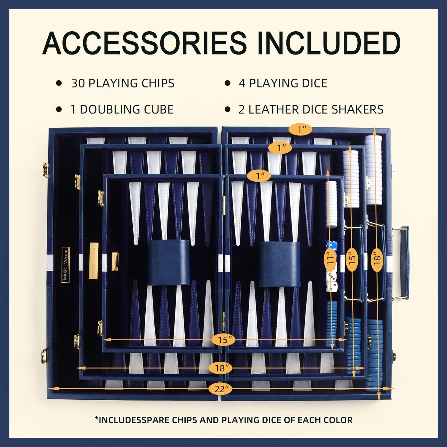 Magic Vosom Travel Large 18 Inch Backgn Blue Sets Classic Board Game with enhanced Leather Case  Portable Travels Strategy Backgn Game Set for mature-themeds  Kids (Blue  Large)