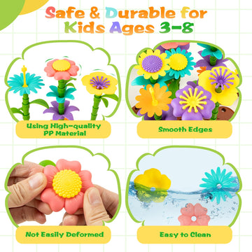 Funsland Kids Garden Toys For 3 4 5 6 7 Years Old - 272 Pcs Flower Building Set For Toddler Girl Toys
