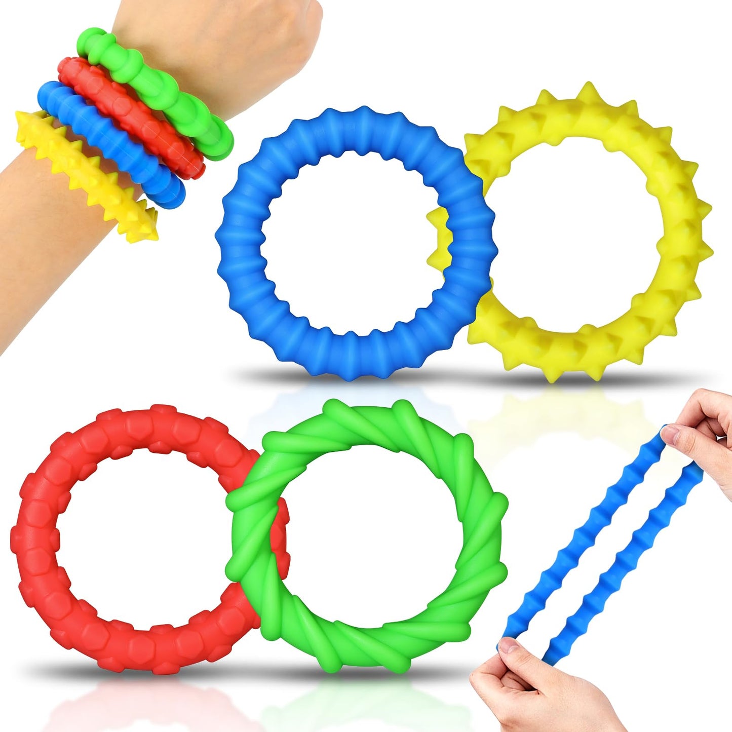 Fidget Toys Sensory Texture Bracelet: 4 Pack Stretchy Tactile Toy For Kids Adults, Classroom Quiet Calm Down Item For Special Ne