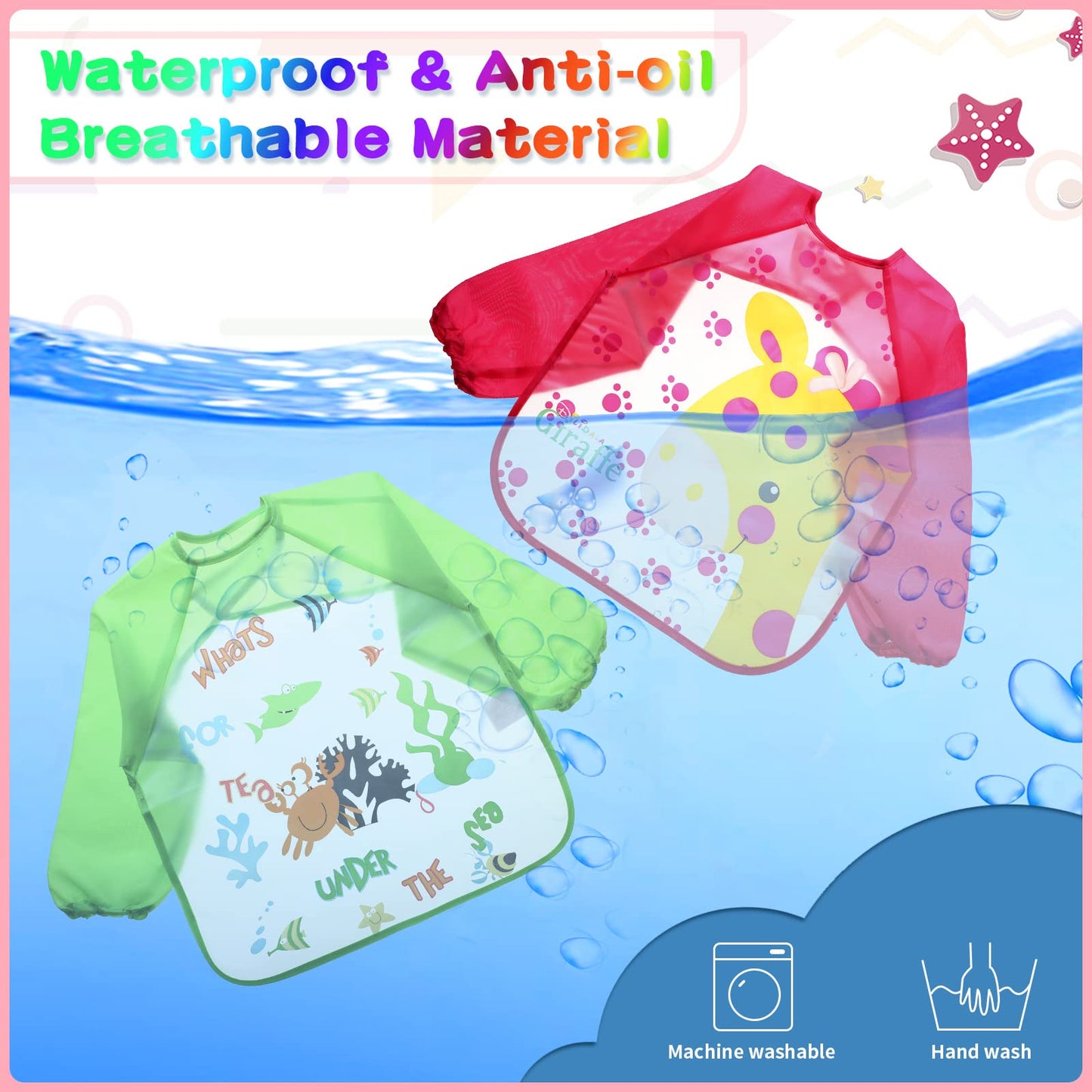 Jagely 12 Pcs Kids Art Smocks Toddler Smock Waterproof Painting Aprons Children Apron With Long Sleeve Washable Bib For Baby Eat