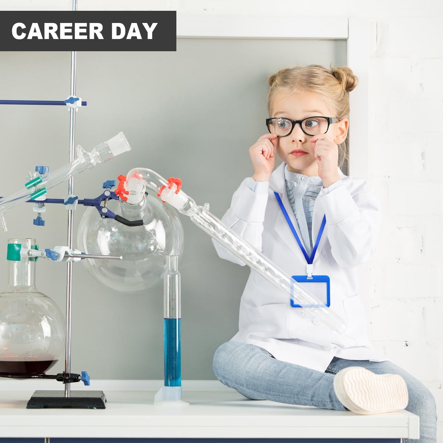 Liitrsh 18 Set Lab Coats for Kids White Scientists Costume with ID Card for Children Doctor Role Play Career Day Christmas (Medi