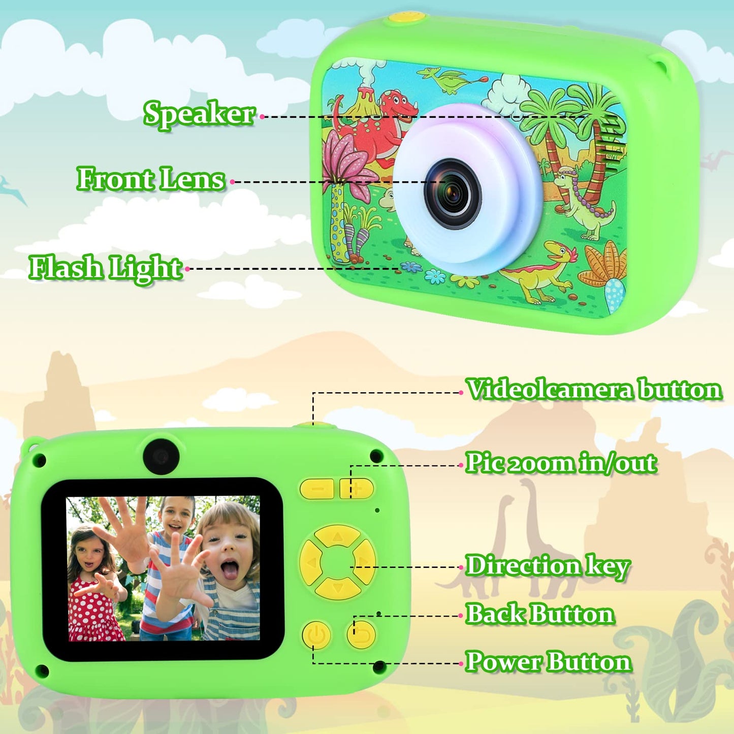 Suziyo Kids Video Camera With Stand, Best Christmas Birthday Gifts Toys For Children, Toddlers Selfie Digital Camcorder 1080P 2.4 Inch Hd For Age 4-9 Years Old Boys & Girls (With 32G Sd Card, Green)