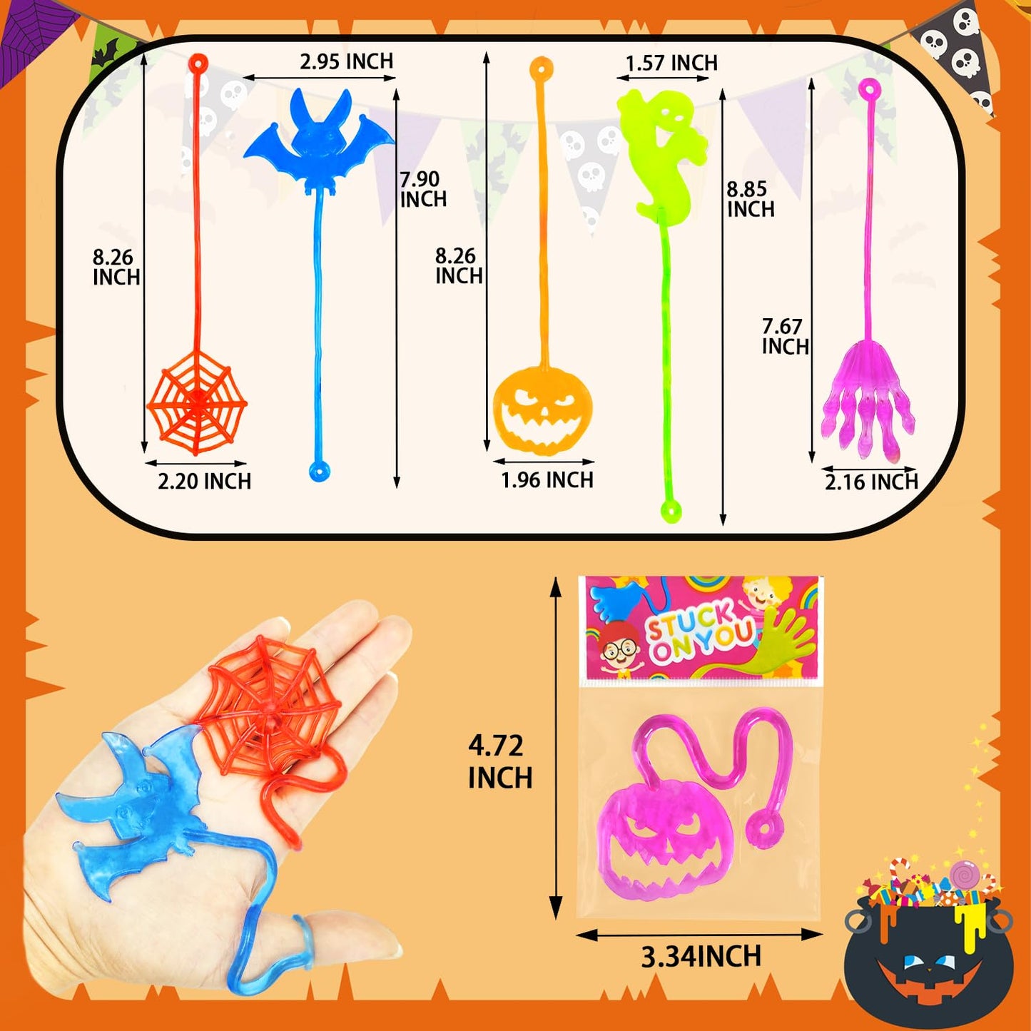100 PCS Halloween Handouts Giveaways for Kids Bulk, Sticky Hands Party Favors Goodie Bag Stuffers for Toddlers,Boo Basket Bucket