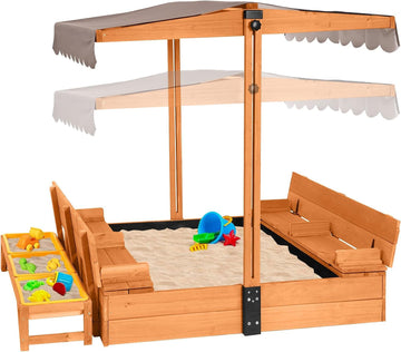 Aivituvin Kids Sand Boxes With Lid, Kids Outdoor Play Large Sandbox With Covers Foldable Bench Seats And Toy Bin Storage, Upgrad