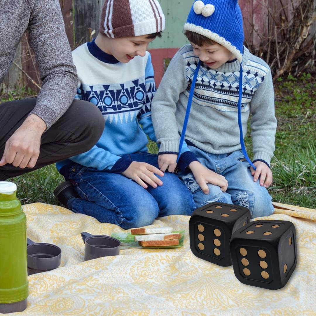 Macro Giant 6 Inch PU Foam Jumbo Big Playing Dice, Set of 2, Black- Gold Color, Math Teaching, Teaching Aids, Board Games, Kid T