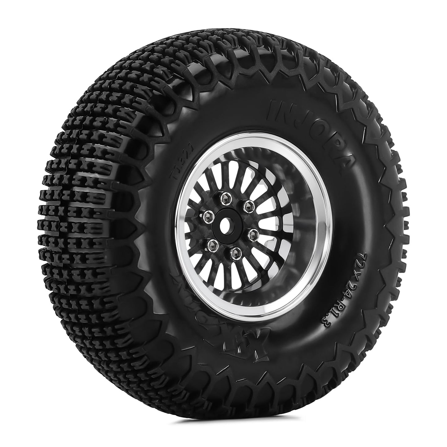 Injora 18-Spoke Moduwheel 1.3'' Beadlock Wheels With Xhx Pin Tires For Trx4M Scx24 1/18 1/24 Rc Crawler(Silver)