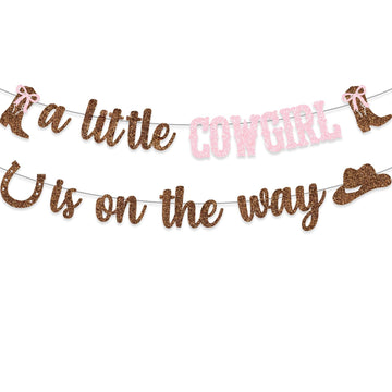 Cowgirl Baby Shower Decoration A Little Cowgirl is On The Way Banner Western Boots Hats Backdrop Pink