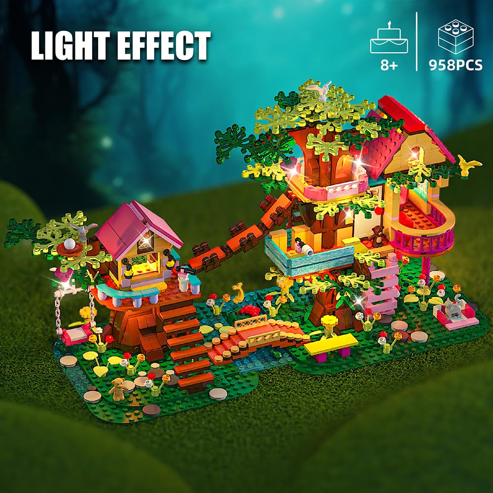 Ravayo Creative Tree Building Block Set With Led,958Pcs Mini Brick Toy Gifts For Kids Girls Age 10 11 12 14