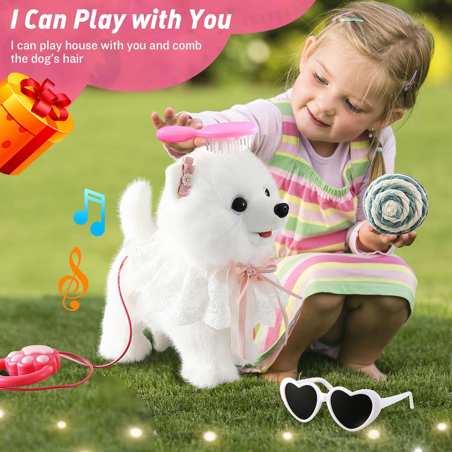 Walking Barking Singing Samoyed Puppy Toy, Repeats What You Say, Realistic Licking Tongue Wagging Tail Mechanical Dog With Touch Or Handle Control, Interactive Musical Plush Pet For Kids