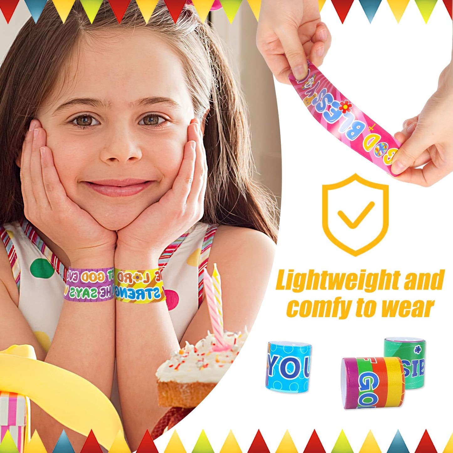 POPLAY 48PCS Christian Slap Bracelets, Snap Wristbands Bible Verses Religious Snap Bracelets for Kids Sunday School Gifts Classr