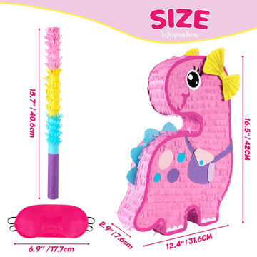 Wernnsai Dinosaur Piñata - Pink Piñata Bundle With Blindfold And Bat For Girls Kids Piñata Brontosaurus Themed Party Game Supplies For Birthday Party Decoration Carnivals Festivals Baby Shower