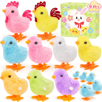 Sevenq Wind Up Toys For Kids Easter Basket Stuffers, 9Pcs Jumping Plush Chicks Small Fidget Toys For Easter Egg Hunt Treasure Bo