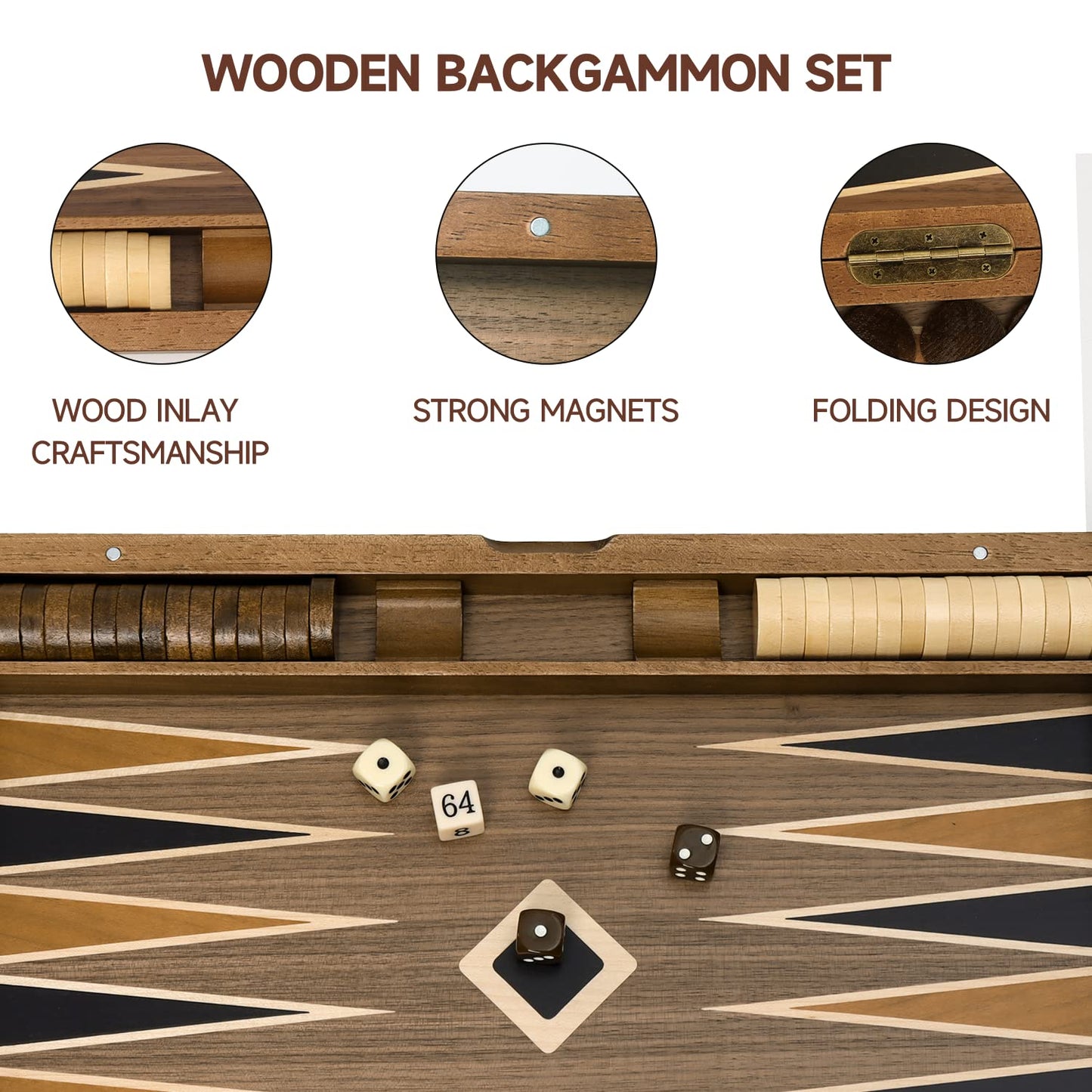 GSE Games & Sports Expert enhanced Wooden Folding Inlay Backgn Board Game Set  Classic Traditional Strategy Board Games (Star - 17 Inches)