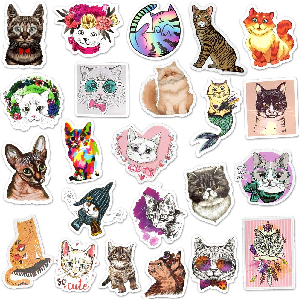 Cat Stickers For Laptop Cat Stickers For Water Bottles Waterproof Cute Cat Stickers Pack (50 Pcs)
